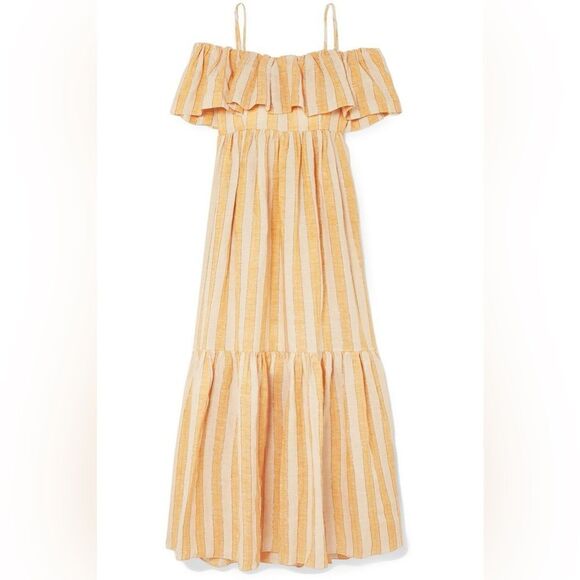 THREE GRACES LONDON Ida cold-shoulder metallic striped linen-blend maxi dress - Picture 7 of 12